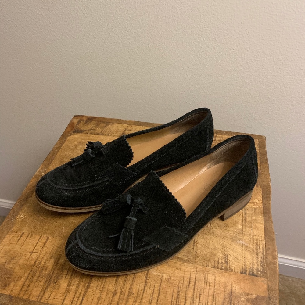 Franco Sarto Black Suede Tassel Loafers